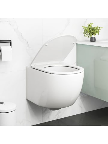 COSTWAY Keramisches Wand Toilette mit Toilettensitz in Weiß