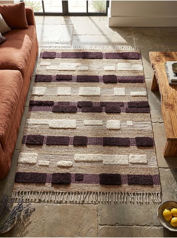 KADIMA DESIGN Naturfaser-Teppich Handgewebt WHARFE Gestreift Wohnzimmer in Natur-Lila