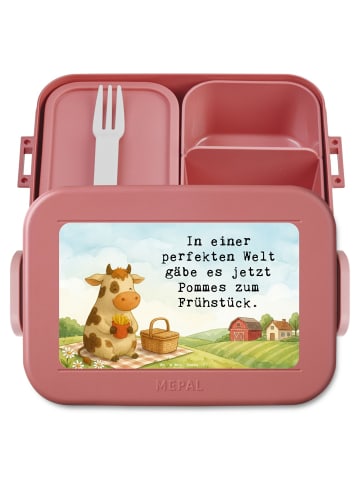 Mr. & Mrs. Panda Lunch Box Kuh Pommes Design mit Spruch in Rot Pastell