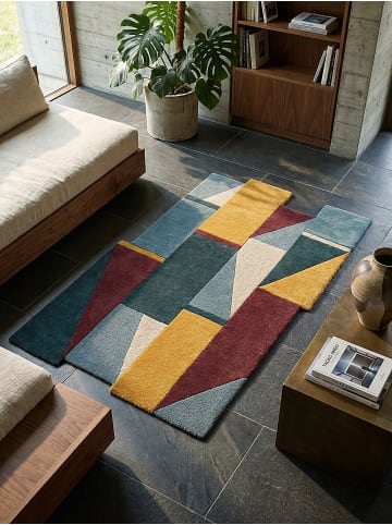 KADIMA DESIGN Wollteppich Kurzflor HALLEIN Geometrisch Abstrakt Handgetuftet in Multicolor