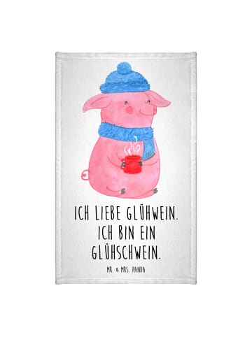 Mr. & Mrs. Panda Gästehandtuch Schwein Glühwein mit Spruch in Weiß