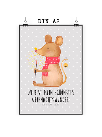 Mr. & Mrs. Panda Wandbild Maus Weihnachten mit Spruch in Grau Pastell