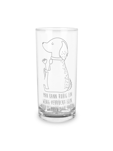 Mr. & Mrs. Panda Wasserglas Hund Blume mit Spruch in Transparent