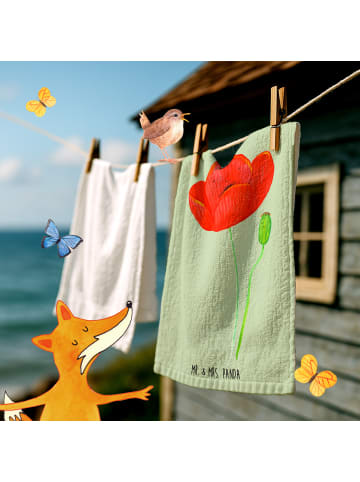 Mr. & Mrs. Panda Handtuch Klein Blume Mohnblume ohne Spruch in Blattgrün