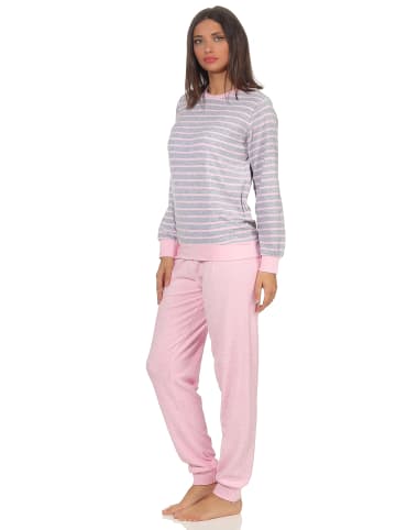 NORMANN Frottee Pyjama langarm Bündchen Streifen - 50014 in Grau