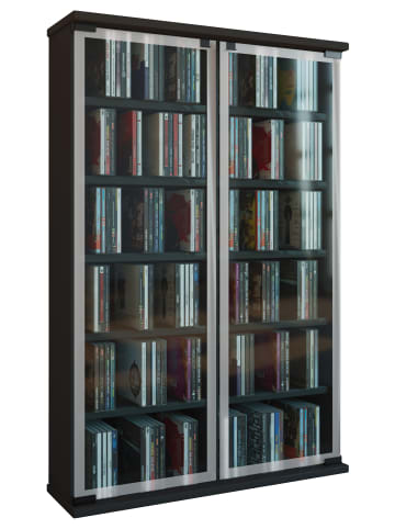 VCM  Holz CD DVD Stand Regal Galerie Glastür in Schwarz