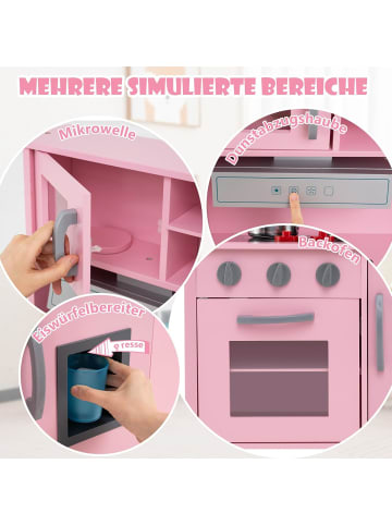 COSTWAY Kinderküche Spielküche inkl. 18 Zubehör in Rosa