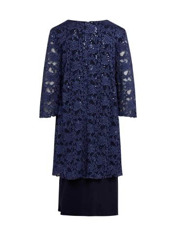 GOLDNER Kurzgröße:  Kleid mit feinem Spitzenüberwurf in mitternachtsblau
