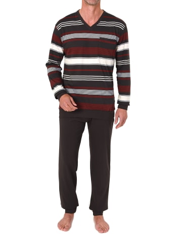 NORMANN Langarm Schlafanzug Pyjama Bündchen Streifen auch in Übergröße in rot