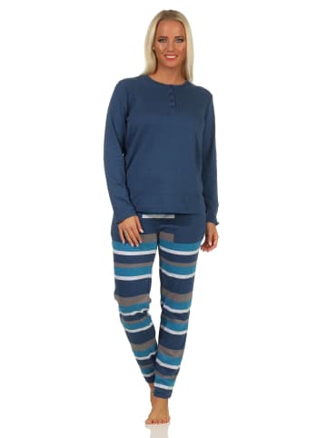 NORMANN Pyjama Schlafanzug gestreifter Hose interlock - 69494 in blau