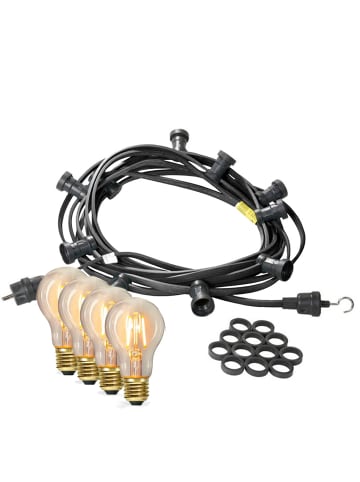 SATISFIRE Garten Party Lichterkette Illu 60x LED Edison Filament Glühbirne 40m schwarz