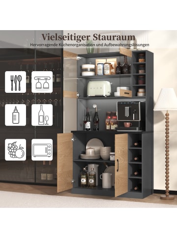 ABRIHOME Küchenschrank in Natürlich mit LED Beleuchtung 100x47x187 cm 