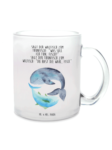 Mr. & Mrs. Panda Teetasse Glas Walfisch Thunfisch mit Spruch in Transparent