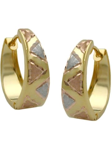 Gallay Creole Ohrring 14x13x5mm Klappscharnier tricolor diamantiert 9Kt GOLD in gold