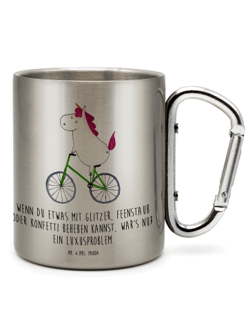 Mr. & Mrs. Panda Edelstahltasse Einhorn Radfahrer mit Spruch in Silber