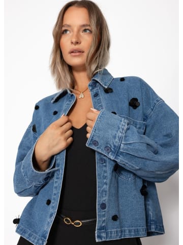 SASSYCLASSY Jeansjacke mit Blumenapplikationen in Blau