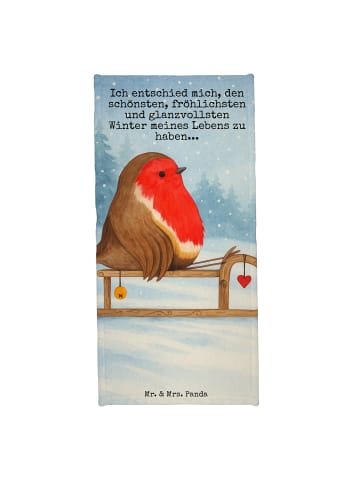 Mr. & Mrs. Panda Badetuch Rotkehlchen Schlitten Design mit Spruch in Eisblau