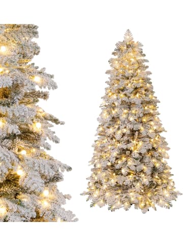 COSTWAY 210 cm Künstlicher Weihnachtsbaum mit Beleuchtung und Schnee in Weiß