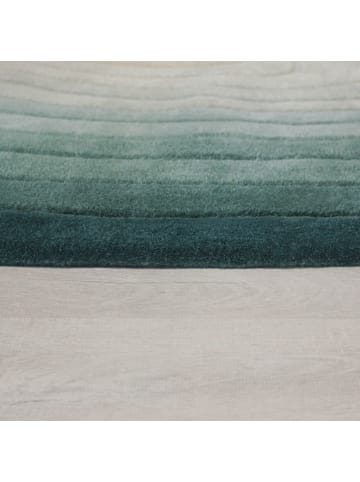 KADIMA DESIGN Teppich Wolle, Organische Form, Ombre Farbverlauf, Hoch-Tief in Türkis-Beige