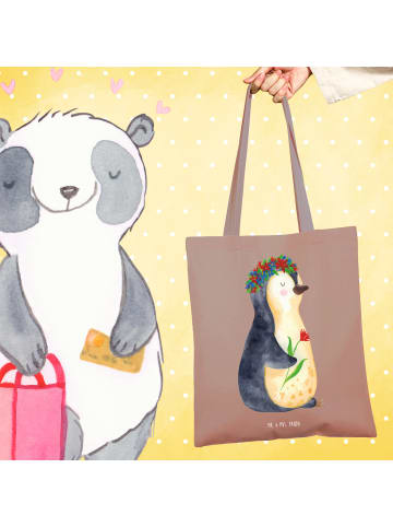 Mr. & Mrs. Panda Tasche Pinguin Blumen ohne Spruch in Braun Pastell