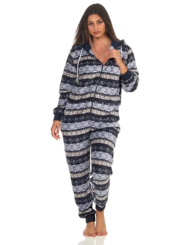 NORMANN Jumpsuit Overall Schlafanzug NorwegerLook Overall Kapuze - 51287 in marine