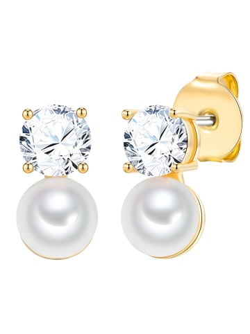 Lulu & Jane Ohrringe aus Messing mit Zirkonia Perle (synth.) in weiß