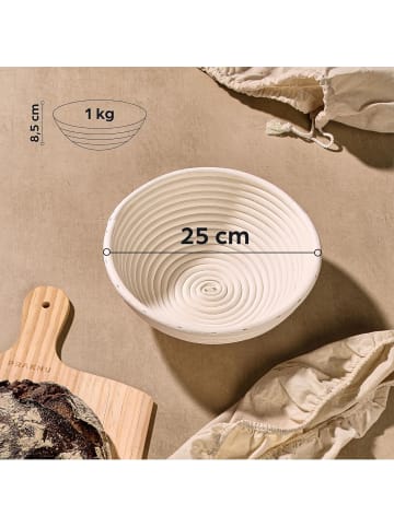 Praknu Gärkorb zum Brotbacken - Aus nachhaltigem Rattan - Rund - 25cm - Set