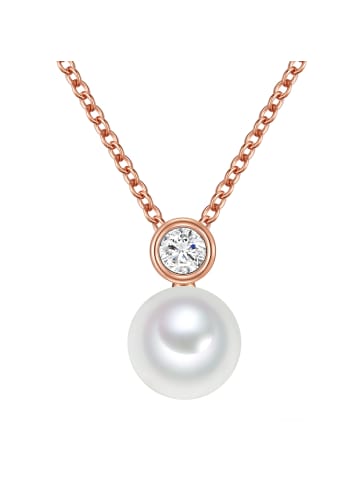 Valero Pearls Halskette Sterling Silber Zirkonia Süßwasser-Zuchtperle in roségold