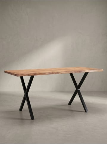 KADIMA DESIGN Esstisch Massivholz Industrial, Akazie mittel mit X-Beinen