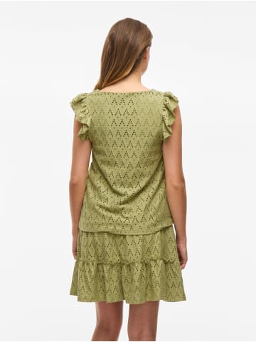 Vila Sommer Blusen Shirt mit Lochmuster und Rüschen Blickdicht in Grün