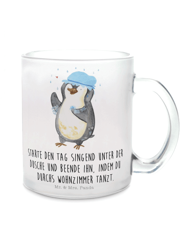 Mr. & Mrs. Panda Glas Pinguin Duschen mit Spruch in Transparent