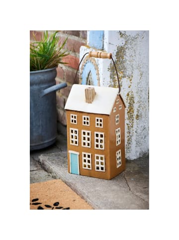IB Laursen Keramik Haus für Stumpenkerze Nyhavn mit Holzgriff in braun