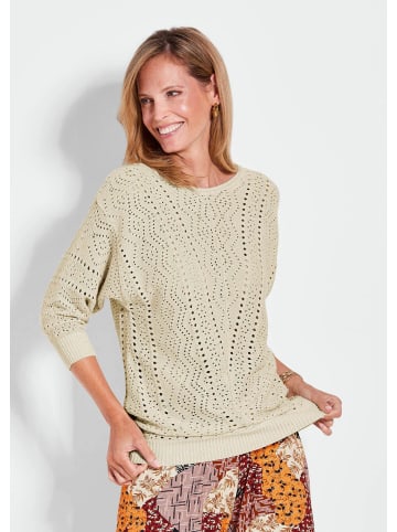 GOLDNER Lochstrickpullover Weißer Halbarmpullover in cremeweiß