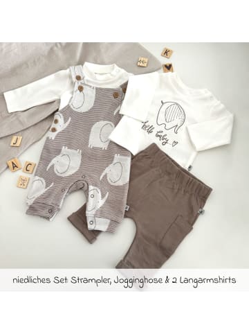 Jacky 4-tlg. Set Strampler, Jogginghose & 2 Langarmshirts in braun,weiss