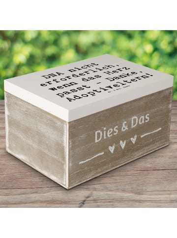 Mr. & Mrs. Panda Holzbox Spruch Liebe Adoptiveltern mit Spruch in Weiß