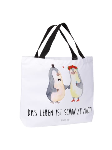 Mr. & Mrs. Panda Reisetasche Pinguin Heirat mit Spruch in Weiß