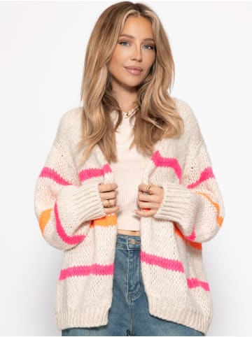 SASSYCLASSY Oversize Cardigan mit weißen Streifen in Offwhite, Pink