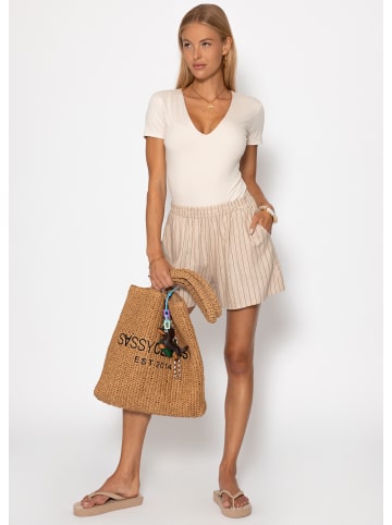 SASSYCLASSY Kurzarm Body mit V-Ausschnitt in Hellbeige