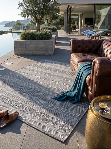 KADIMA DESIGN ESERA Outdoorteppich Grau 160x220 Streifen Polypropylen Wohnzimmer in Grau
