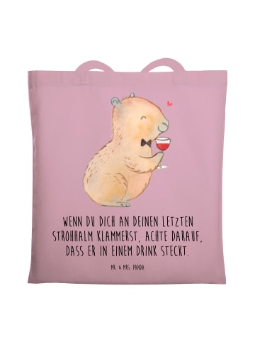 Mr. & Mrs. Panda Einkaufstüte Capybara Wein mit Spruch in Rosa Pastell