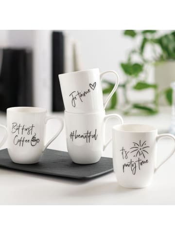 Villeroy & Boch 6er Set Becher mit Henkel 'But first Coffee' Statement 290 ml in weiß