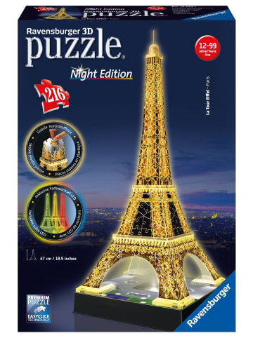 Ravensburger Eiffelturm bei Nacht. 3D-Puzzle 216 Teile | Erleben Sie Puzzeln in der 3....