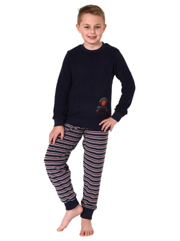 NORMANN Frottee langarm Schlafanzug Pyjama Bündchen und Basketball - 77021 in marine