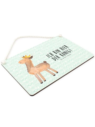 Mr. & Mrs. Panda Wandbild Holz Lama König mit Spruch in Aztekenblau