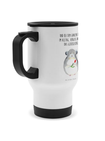 Mr. & Mrs. Panda To-Go-Becher Chinchilla Blume mit Spruch in Weiß