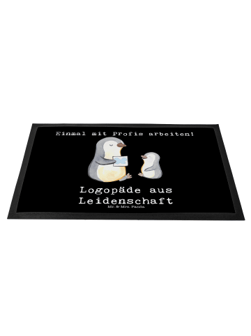 Mr. & Mrs. Panda Schmutzmatte Logopäde Leidenschaft mit Spruch in Schwarz