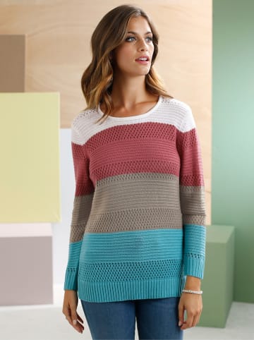 Sieh an! Pullover in himbeer-taupe-geringelt