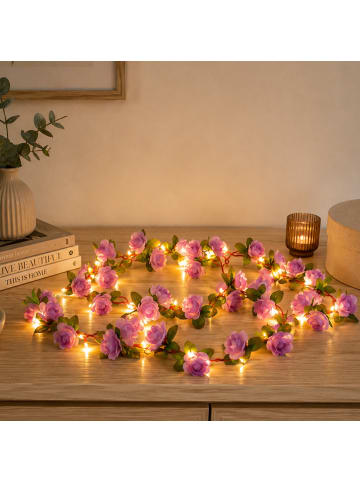 MARELIDA LED Lichterkette lila Mini Rosen Hochzeit Valentinstag Timer L: 2,1m
