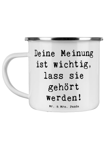 Mr. & Mrs. Panda Emaille Tasse Spruch Mutig zu seinen Meinungen ... in Weiß
