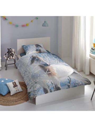 Traumschloss Flanell Kinder Bettwäsche - Schimmel - weißes Pferd im Winter in White Horse